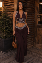 Jessica Bara Cecil Rhinestone Halter Neck Cut Out Top and Maxi Skirt Two Piece Set