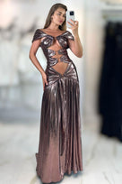 Jessica Bara Chad Metallic Cut Out Gown