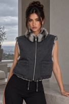 Jessica Bara Clorinde Fur High Neck Zip Up Vest Top
