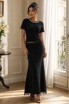 Jessica Bara Clove Pearl Collar Knit Top and Maxi Skirt Two Piece Set