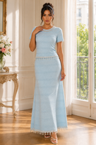 Jessica Bara Clove Pearl Collar Knit Top and Maxi Skirt Two Piece Set