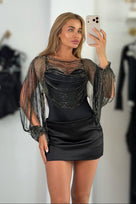 Jessica Bara Creselda Crystal Fringe Long Sleeve Top