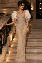 Jessica Bara Cyvia Crystal Feather Gown