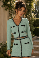 Jessica Bara Delara Knit Crystal Button Top and Mini Skirt Two Piece Set