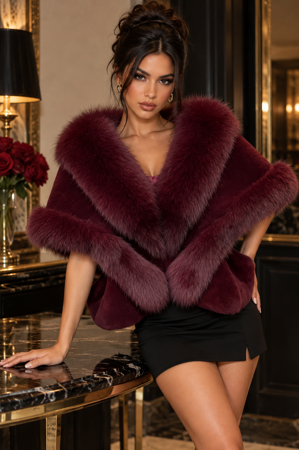 Jessica Bara Delian Fur Collared Coat