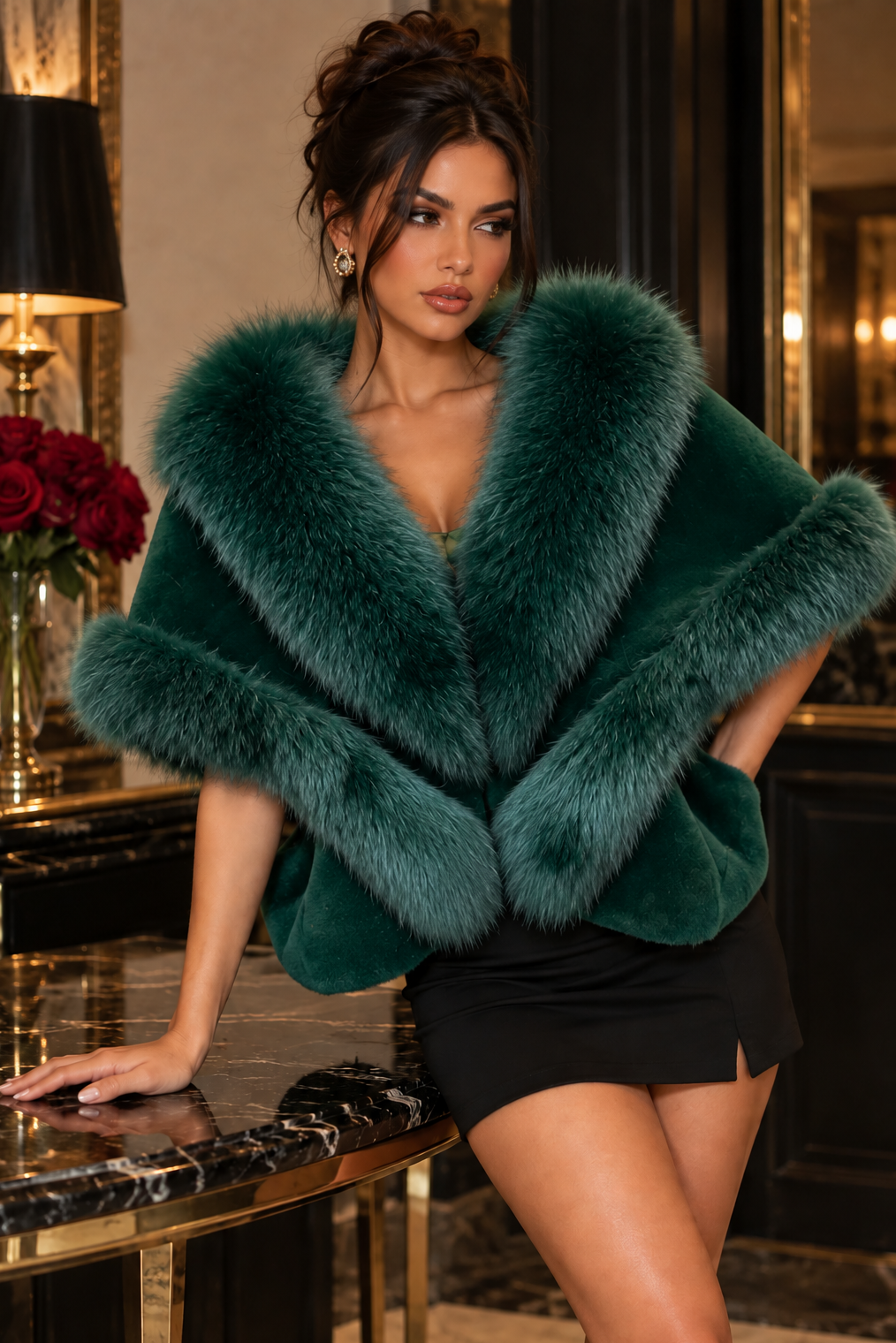 Jessica Bara Delian Fur Collared Coat