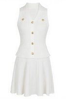 Jessica Bara Delmara Knit Gold Button Mini Dress