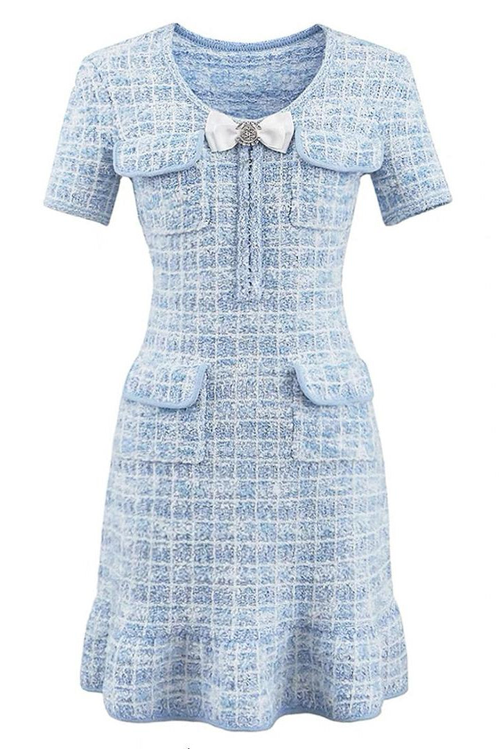 Jessica Bara Deri Bow Tweed Mini Dress Jessica Bara Deri Bow Tweed Mini Dress