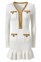 Jessica Bara Desha Gold Button Long Sleeve Mini Dress