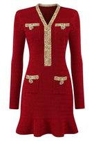Jessica Bara Desha Gold Button Long Sleeve Mini Dress