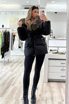 Jessica Bara Desira Fur Hooded Belted Coat