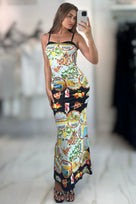 Jessica Bara Deva Printed Bodycon Maxi Dress