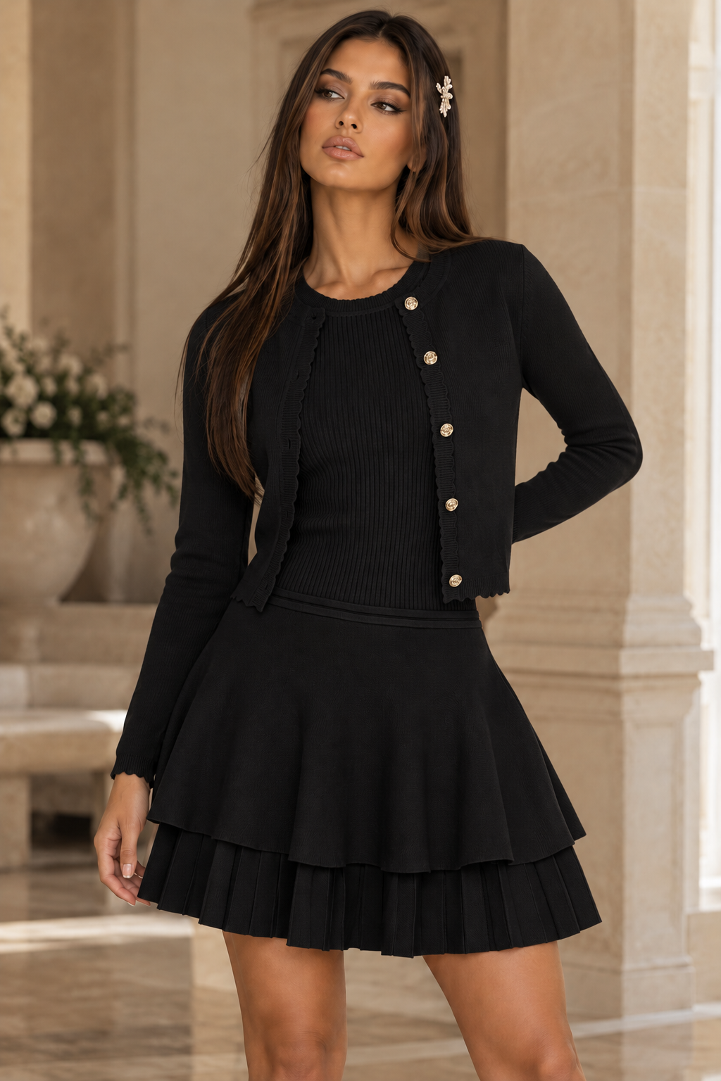 Jessica Bara Ember Knit Long Sleeve Cardigan and Mini Dress Two Piece Set