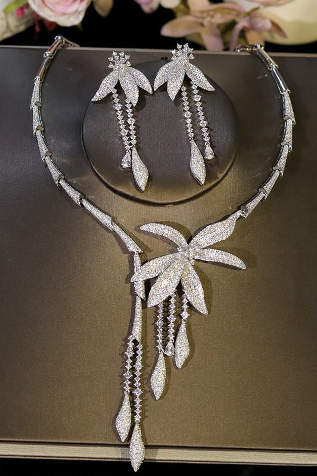 Jessica Bara Emia Rhinestone Flower Necklace and Earrings Set