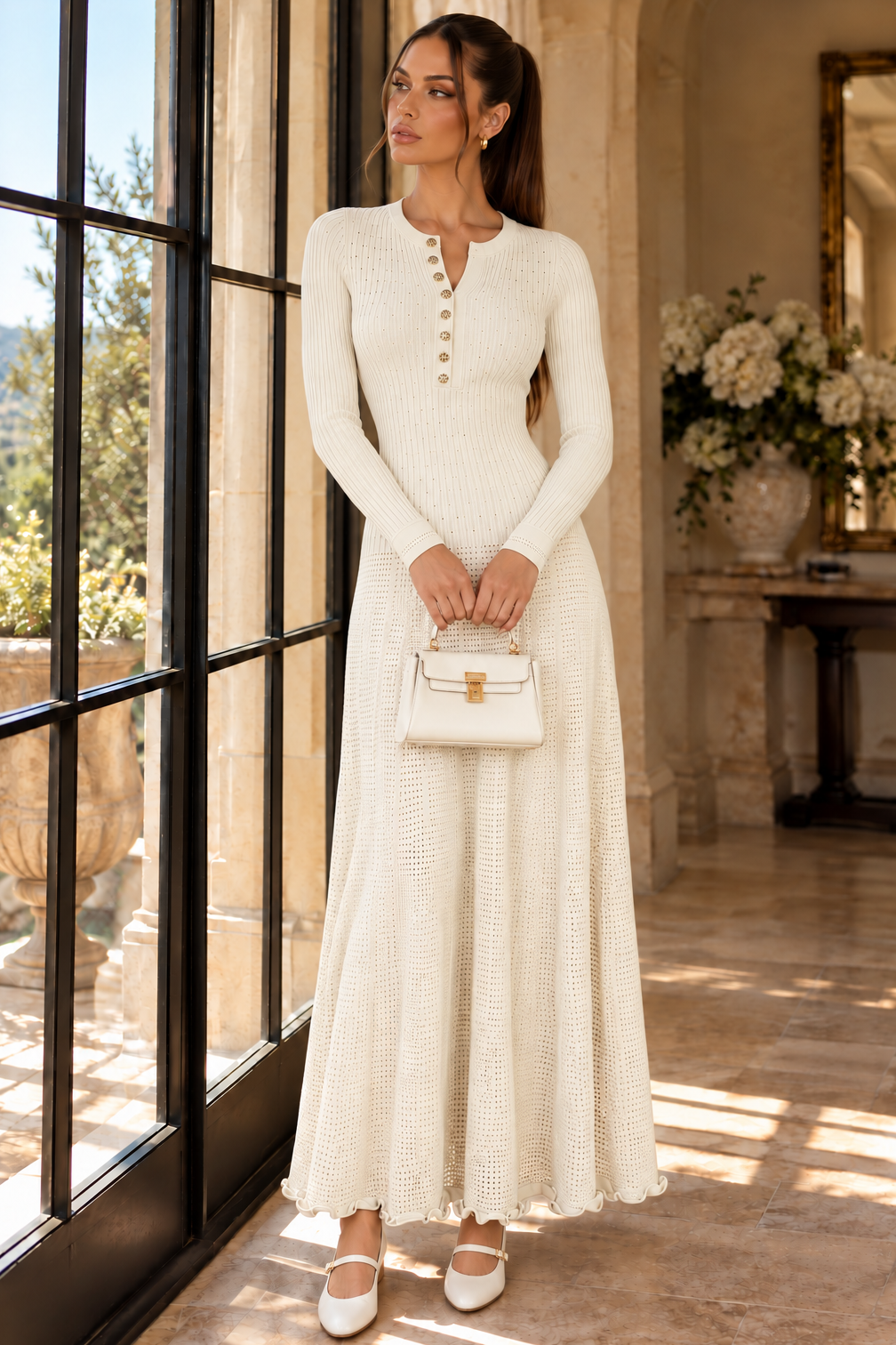 Jessica Bara Eminea 2 Knit Button Long Sleeve Maxi Dress