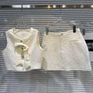 Jessica Bara Endie Tweed Gold Button Top and Mini Skirt Two Piece Set