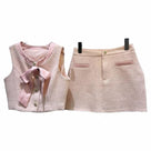Jessica Bara Endie Tweed Gold Button Top and Mini Skirt Two Piece Set