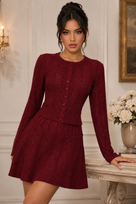 Jessica Bara Enola Pointelle Knit Cardigan and Mini Skirt Two Piece Set