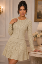 Jessica Bara Enola Pointelle Knit Cardigan and Mini Skirt Two Piece Set
