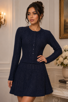 Jessica Bara Enola Pointelle Knit Cardigan and Mini Skirt Two Piece Set
