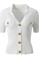 Jessica Bara Erash Gold Button Collared Top