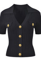 Jessica Bara Erash Gold Button Collared Top