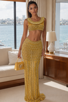 Jessica Bara Erilia Crystal Embellished Crop Top and Maxi Skirt Two Piece Set