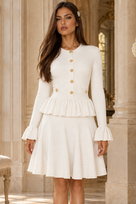 Jessica Bara Eurica Knit Gold Button Peplum Mini Dress