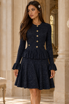 Jessica Bara Eurica Knit Gold Button Peplum Mini Dress