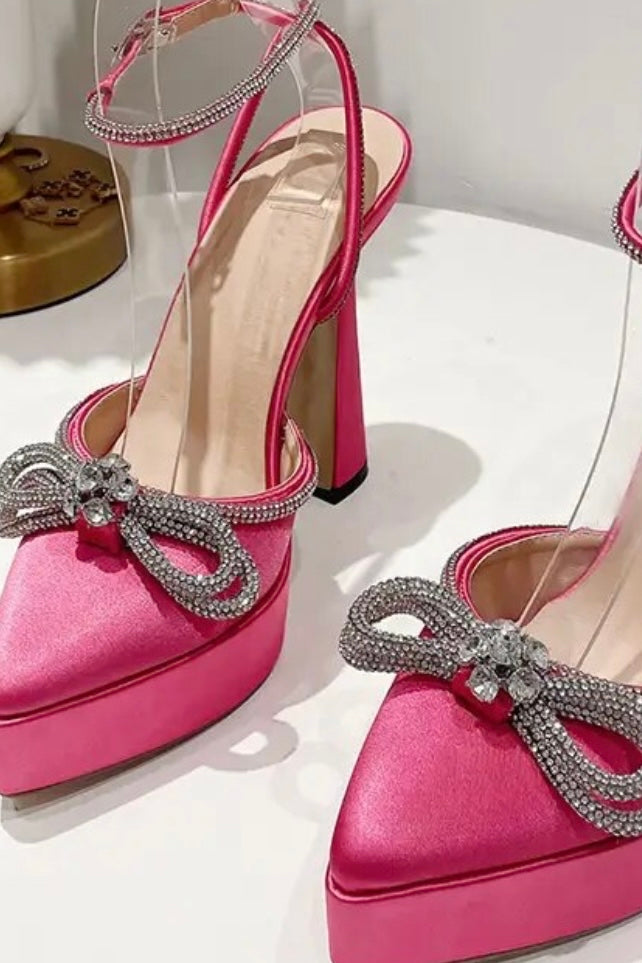Jessica Bara Faith Pointed Toe Crystal Bow Knot Heel