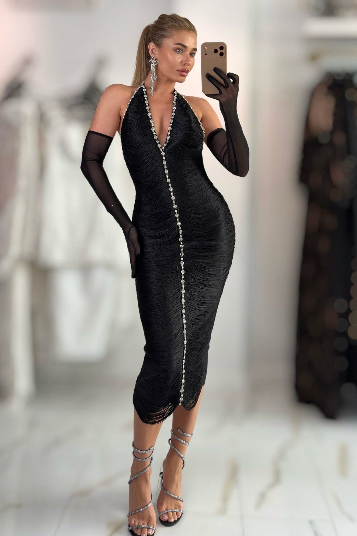 Jessica Bara Fariel Fringe Halter Neck Midi Dress Jessica Bara Fariel Fringe Halter Neck Midi Dress