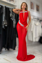 Jessica Bara Femira Mesh Halter Neck Backless Gown