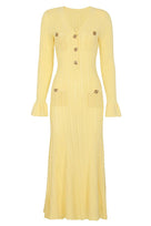Jessica Bara Fezara Gold Button Long Sleeve Maxi Dress