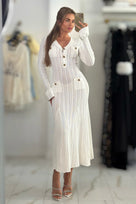 Jessica Bara Fezara Gold Button Long Sleeve Maxi Dress