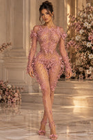 Jessica Bara Fienna Rhinestone Lace Long Sleeve Jumpsuit