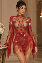 Jessica Bara Fieva Crystal High Neck Fringe Bodysuit