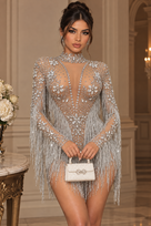 Jessica Bara Fieva Crystal High Neck Fringe Bodysuit