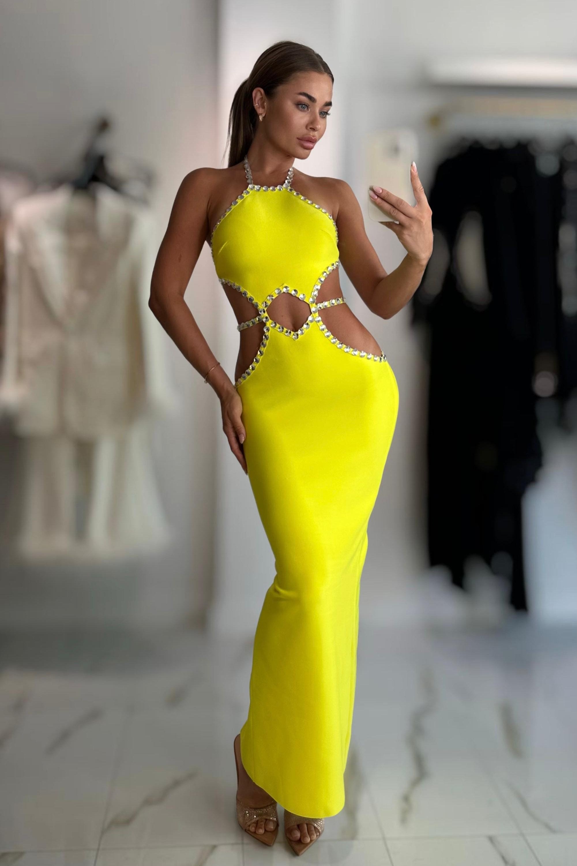 Jessica Bara Fina Crystal Cut Out Maxi Dress