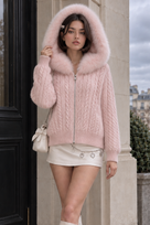 Jessica Bara Fiorelle Fur Hooded Knit Jacket