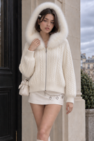 Jessica Bara Fiorelle Fur Hooded Knit Jacket