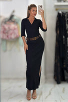 Jessica Bara Flamara 2 Belted Knit Bodysuit and Maxi Skirt Set