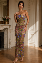 Jessica Bara Fleur Flower Strapless Maxi Dress