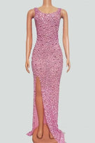 Jessica Bara Frinces Crystal Slit Gown