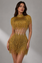 Jessica Bara Fusia Fringe Cut Out Mini Dress