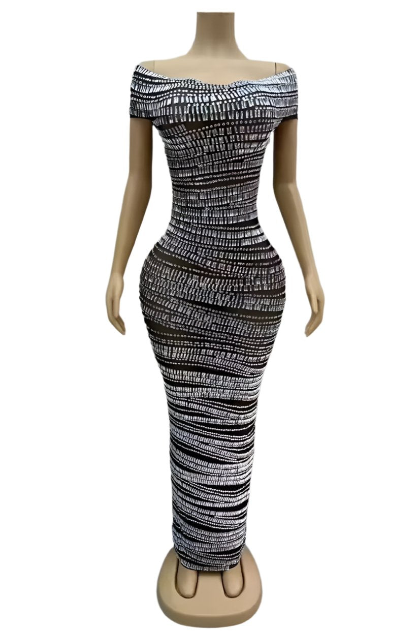 Jessica Bara Gabbie Sequin Off The Shoulder Maxi Dress
