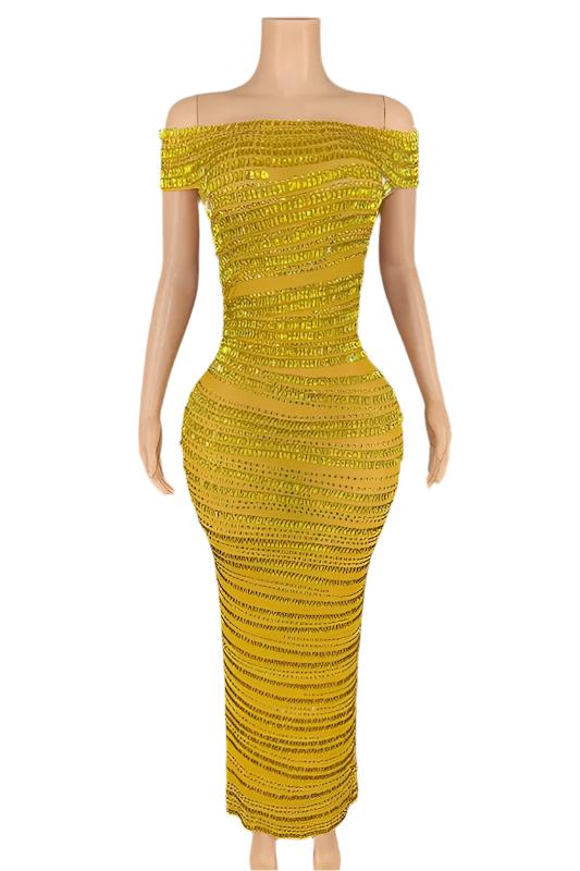 Jessica Bara Gabbie Sequin Off The Shoulder Maxi Dress