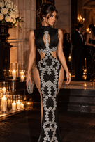 Jessica Bara Gavera Crystal High Neck Cut Out Side Slit Gown