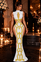 Jessica Bara Gavera Crystal High Neck Cut Out Side Slit Gown