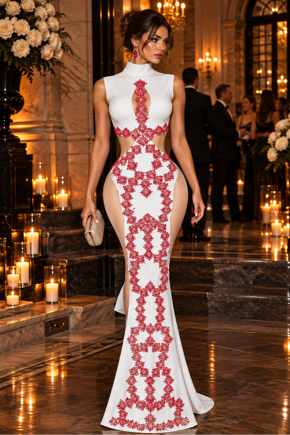 Jessica Bara Gavera Crystal High Neck Cut Out Side Slit Gown
