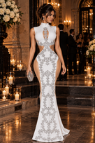 Jessica Bara Gavera Crystal High Neck Cut Out Side Slit Gown